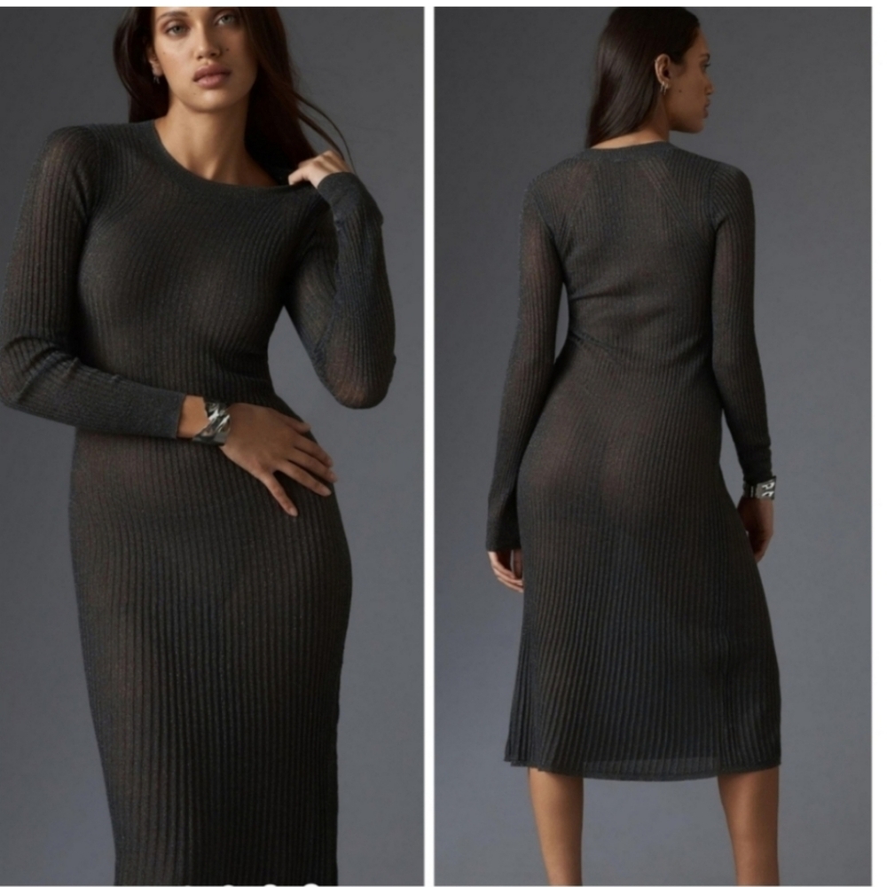 Daily Practice Sparkle Sheer Black/Grey Ribbed Knit Dress S